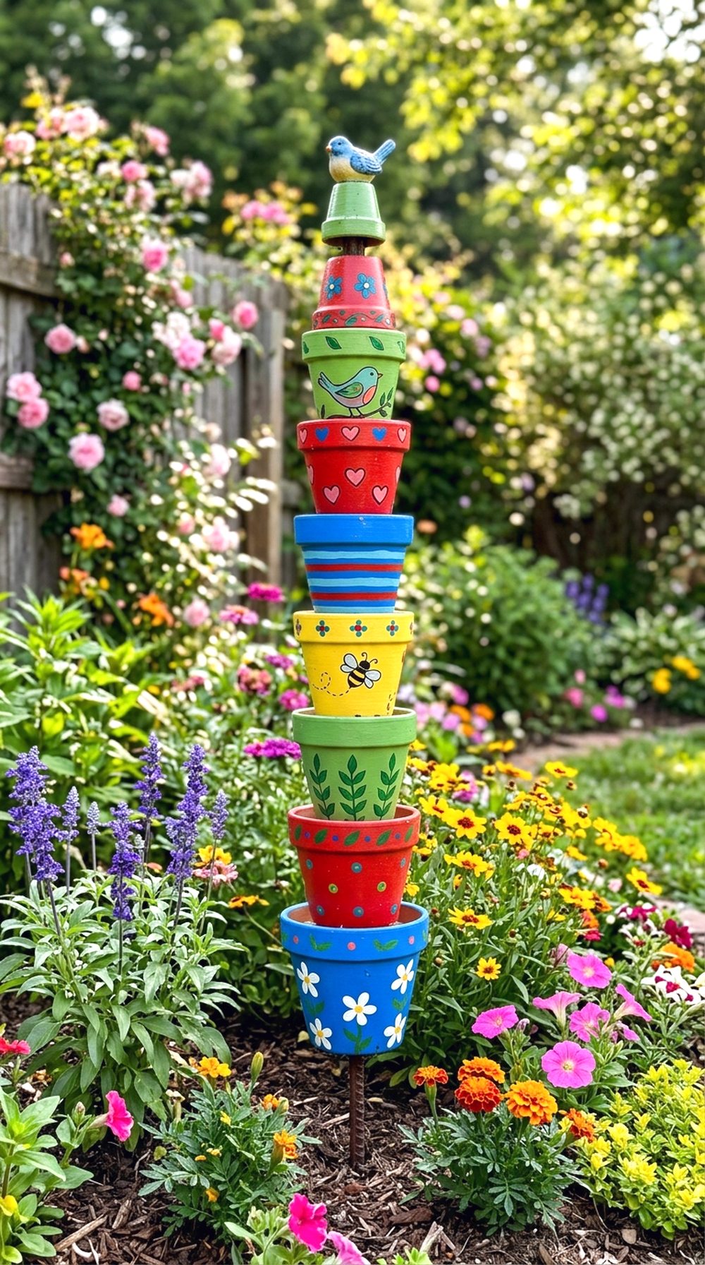 Stacked Clay Pot Garden Totem