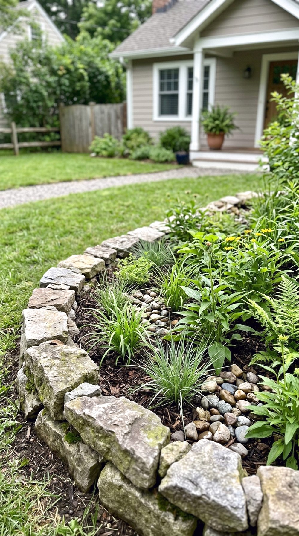 Stone-Edged Rain Garden