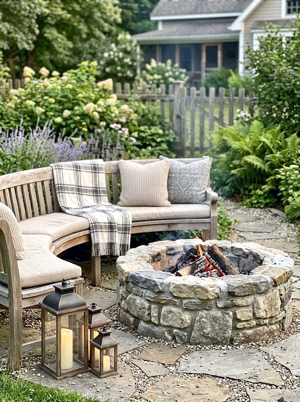 Stone Fire Pit With Bench