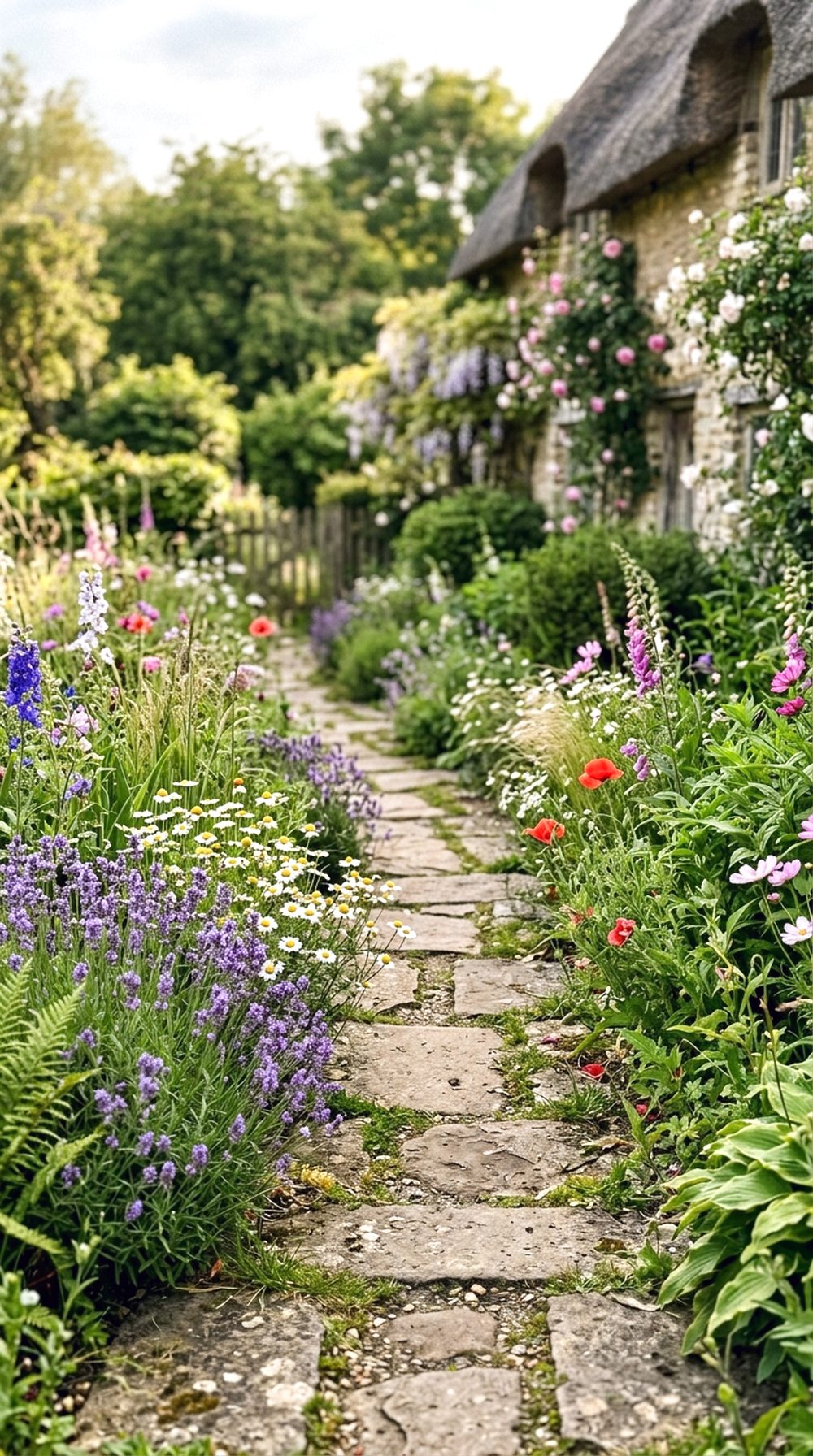 Stone Path With Wildflower Edges