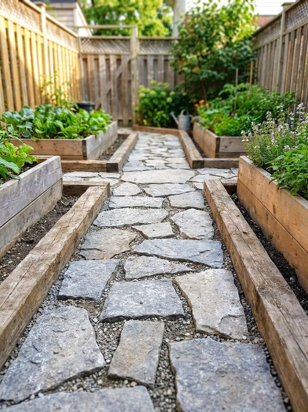 Stone Path With Wooden Edging