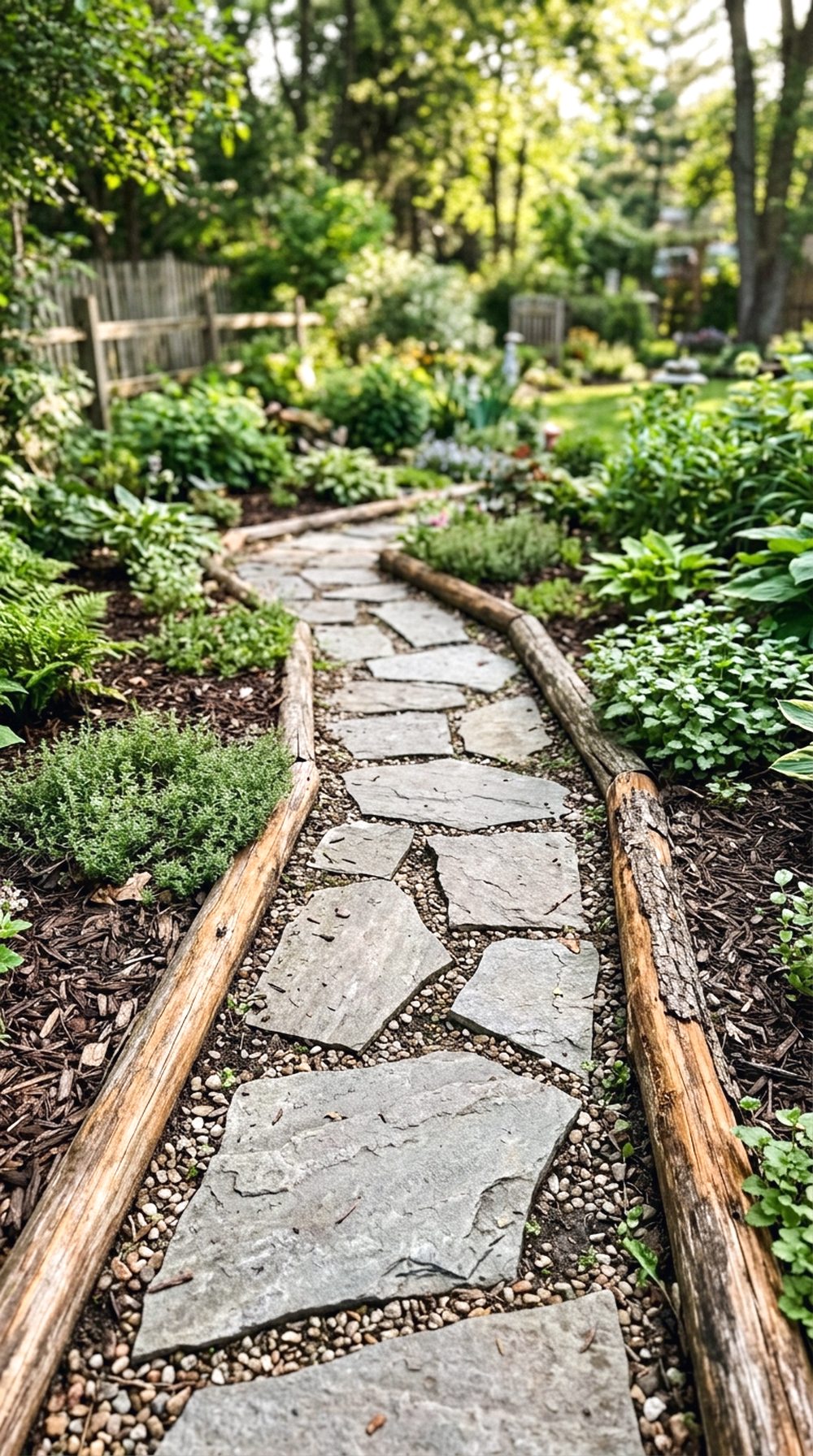 Stone Path With Wooden Edging
