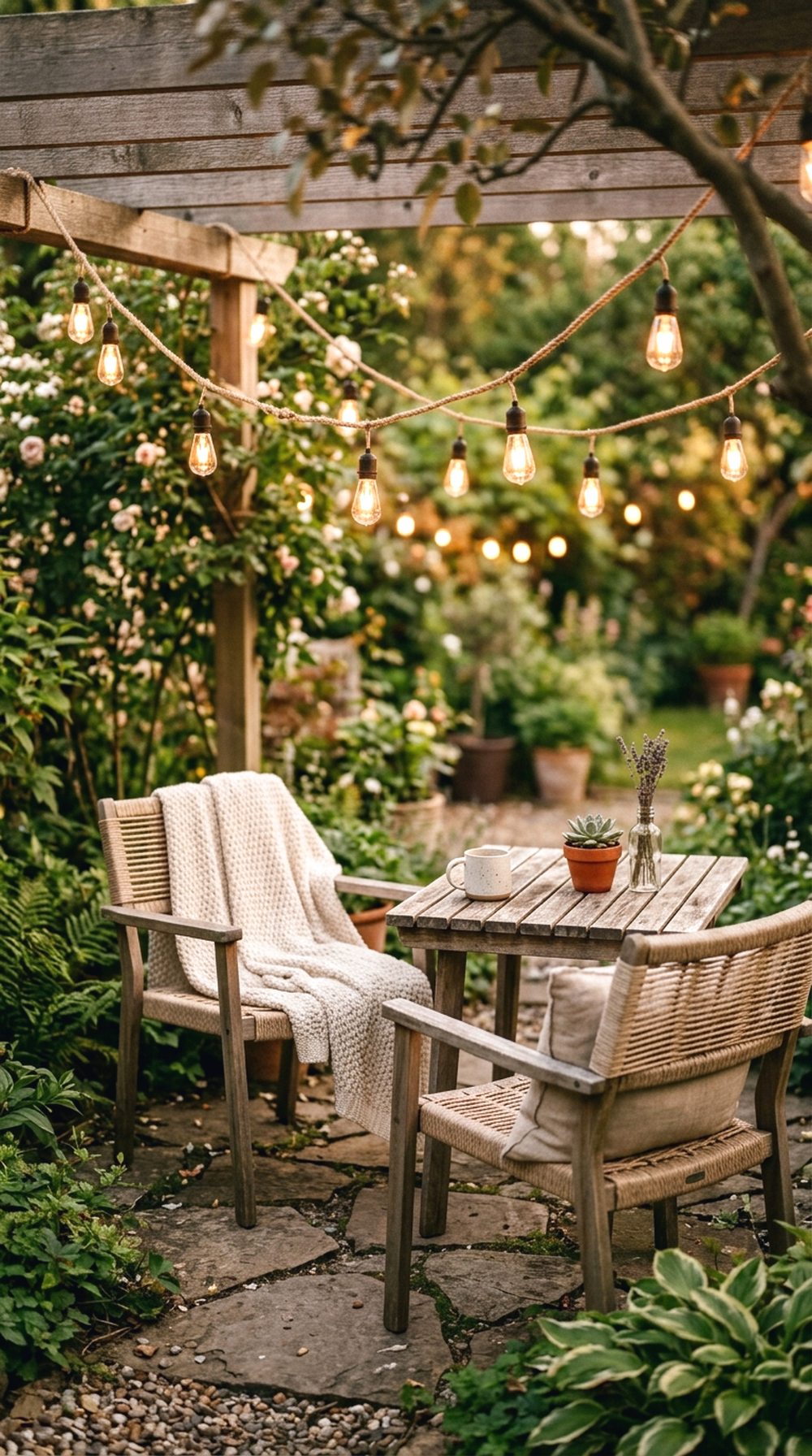 String Lights Over Seating Area