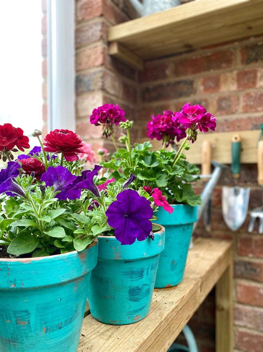 Teal Painted Flower Pots