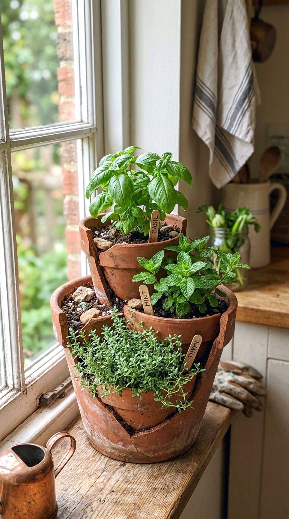 Tiered Broken Pot Herb Garden
