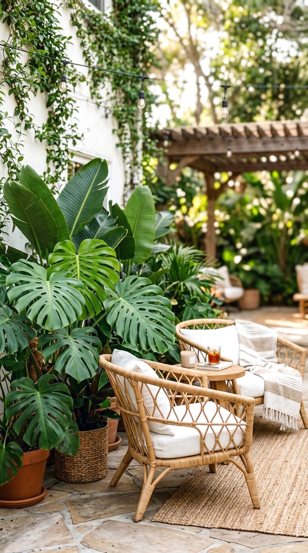 Tropical Patio With Large Leaf Plants