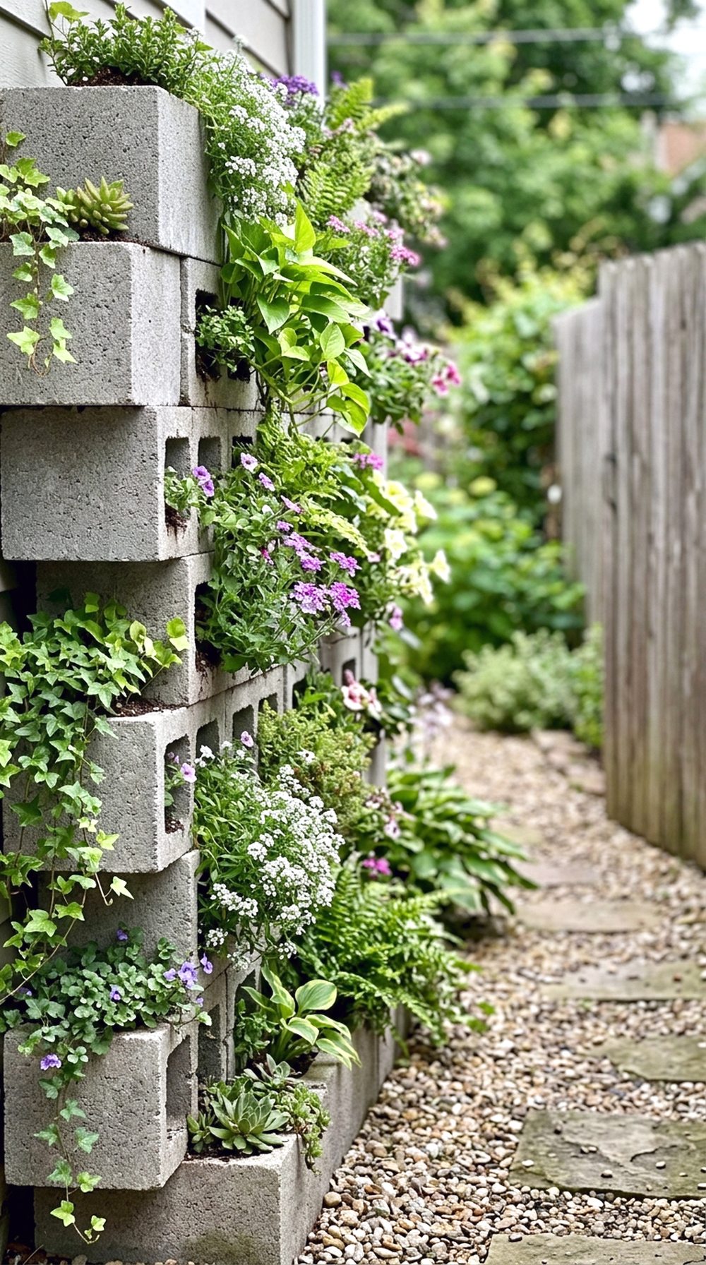 Vertical Cinder Block Planter Wall