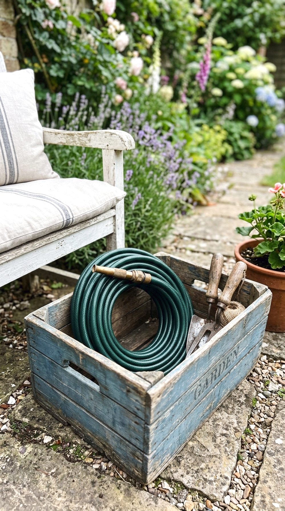Vintage Crate Hose Storage
