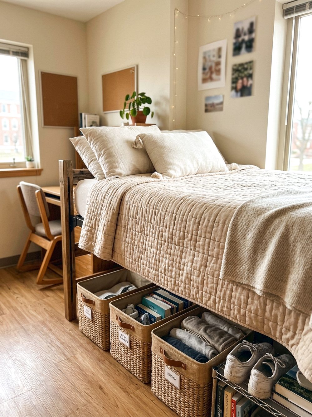 Warm Beige Bedding With Storage
