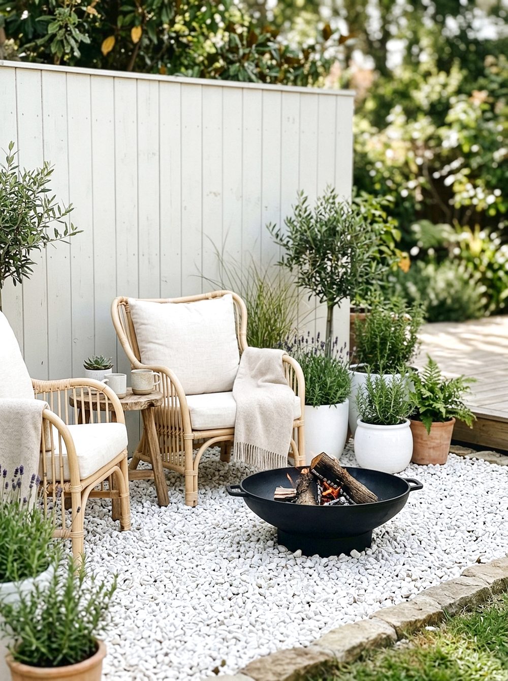 White Gravel Fire Pit Corner