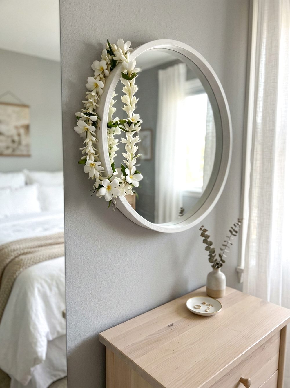 White Lei Bedroom Mirror Decor