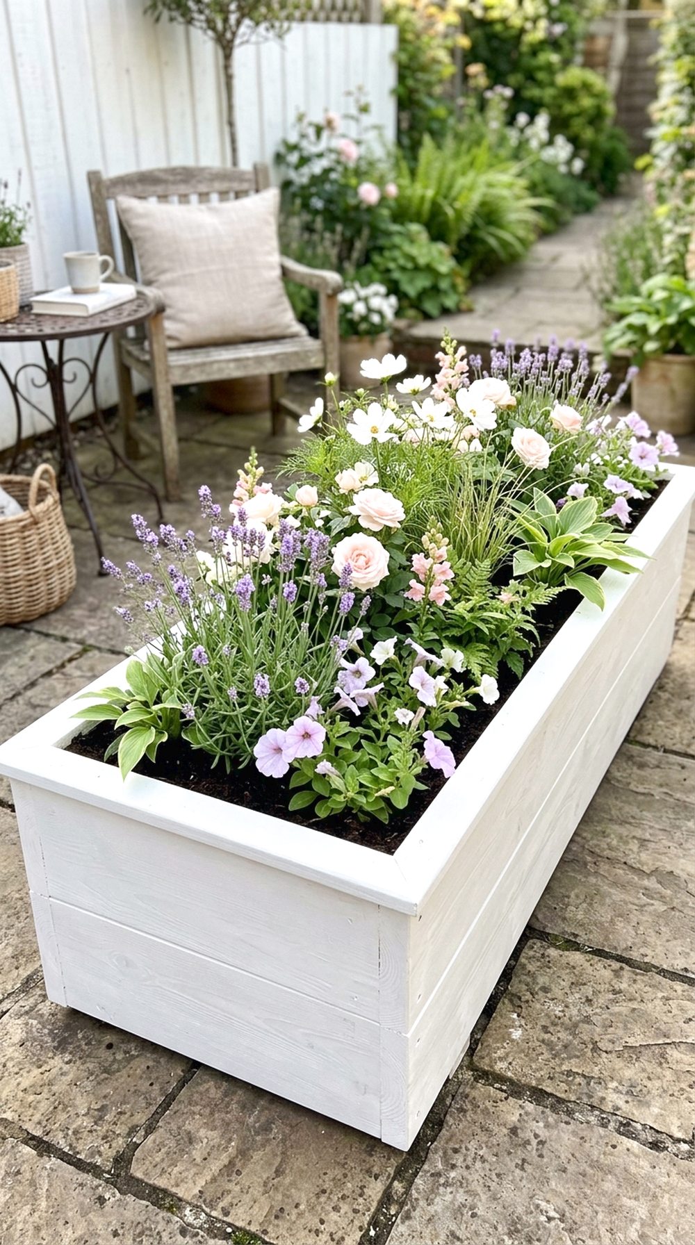White Painted Raised Flower Bed