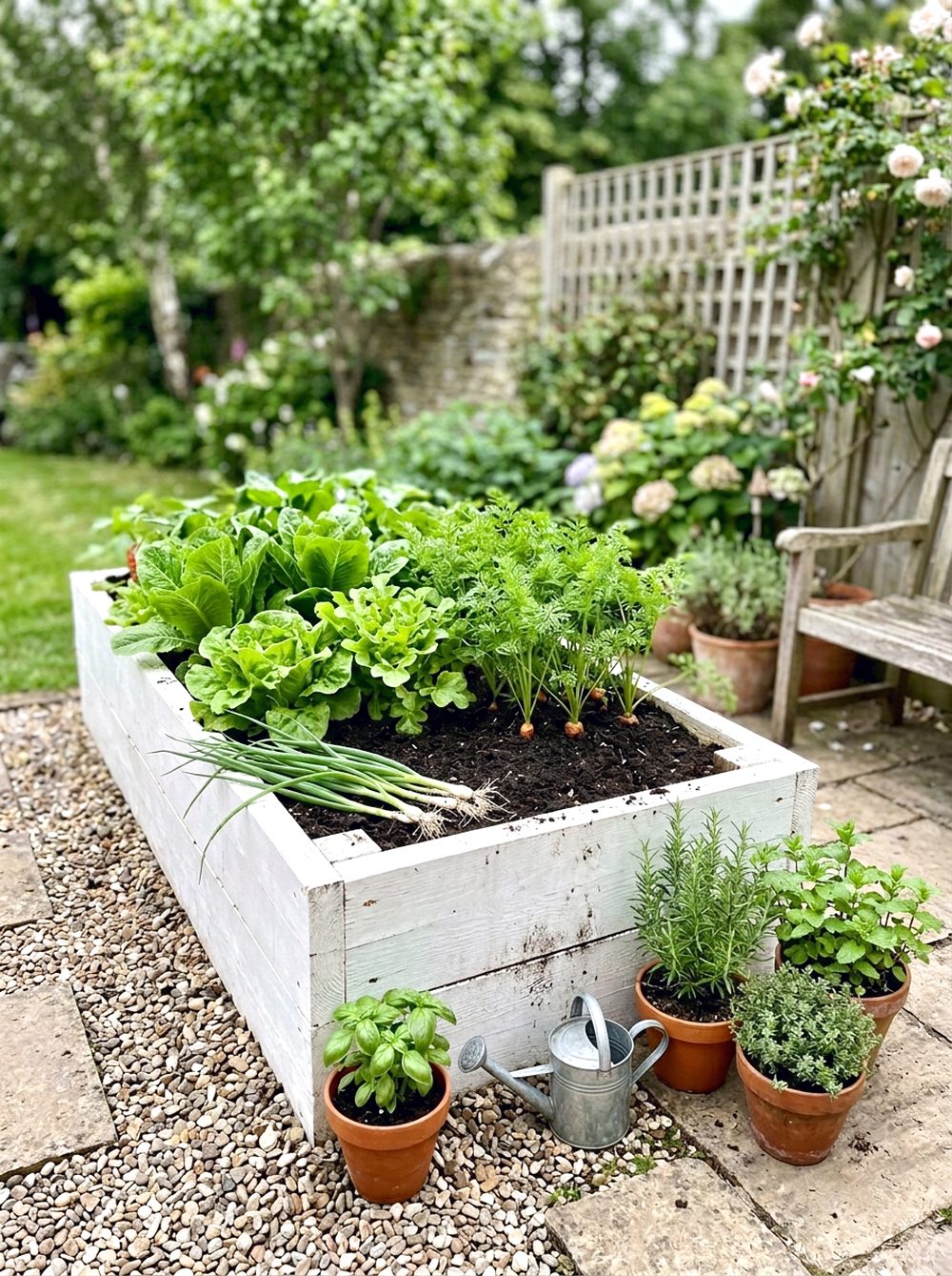 White Painted Raised Vegetable Bed