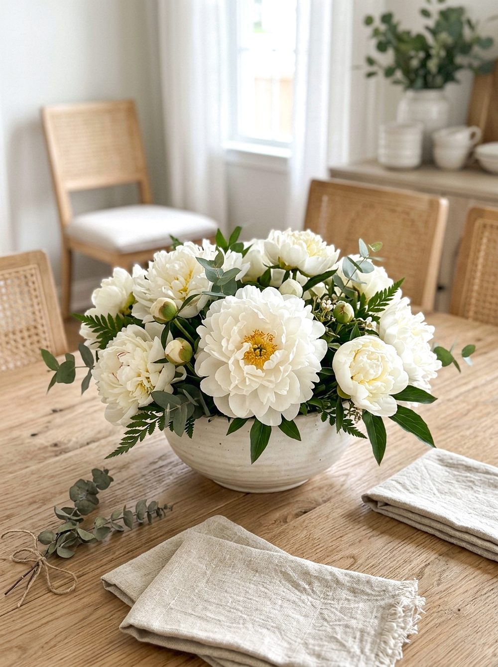 White Peony Dining Centerpiece