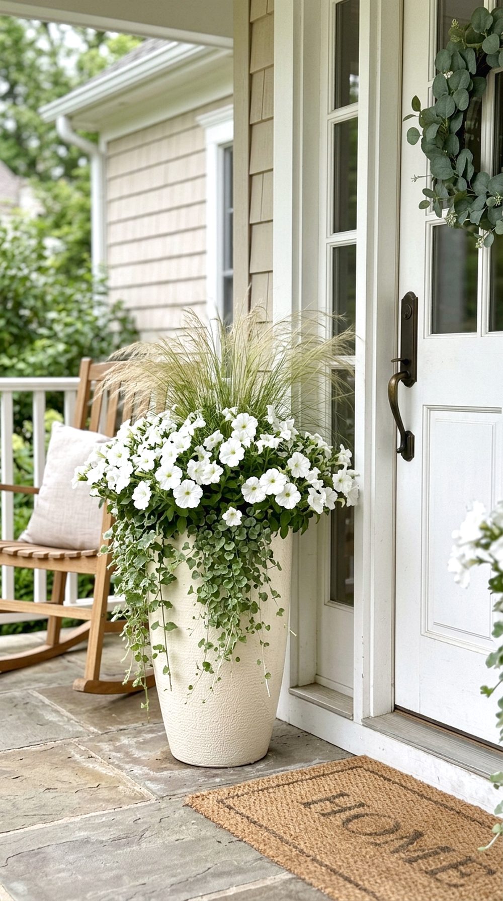 White Petunia Porch Pot