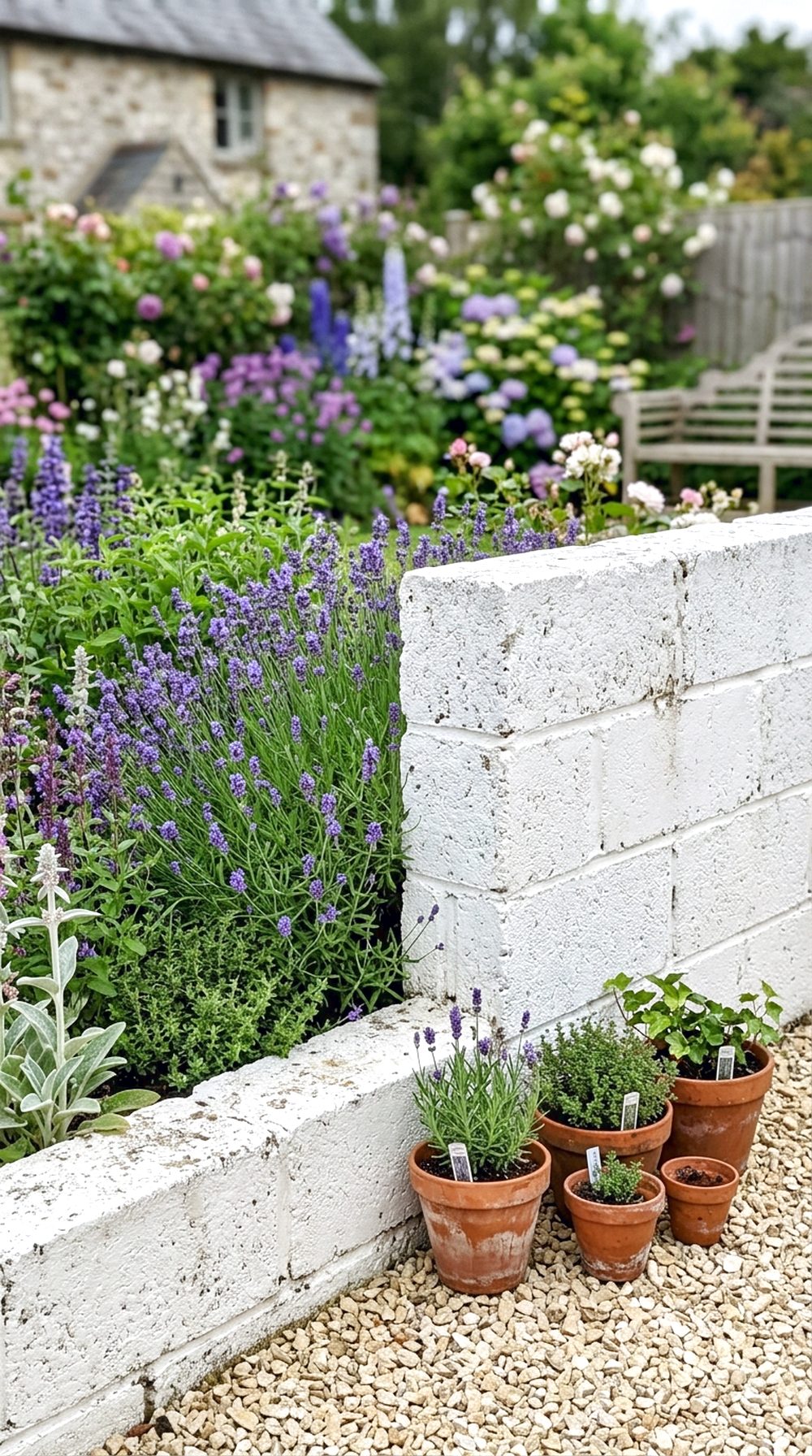 Whitewashed Cinder Block Garden Wall