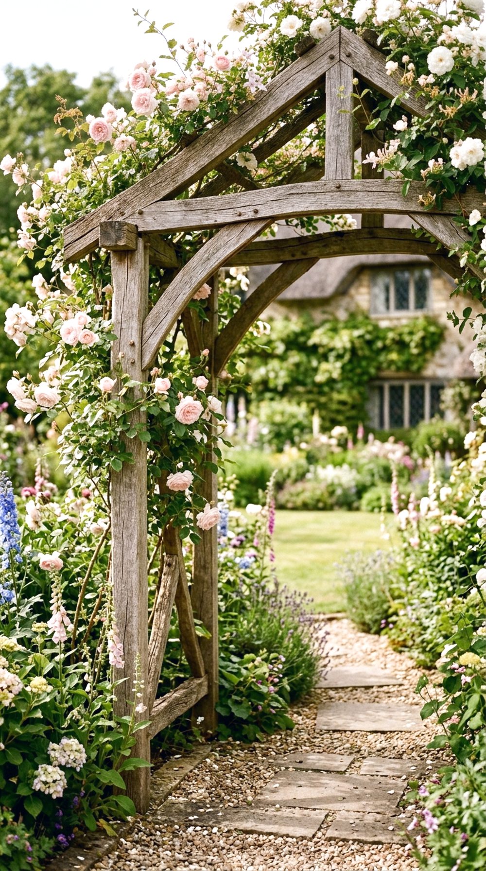 Wooden Arch With Climbing Flowers