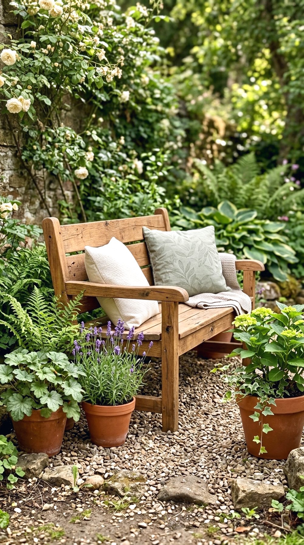 Wooden Bench Garden Nook
