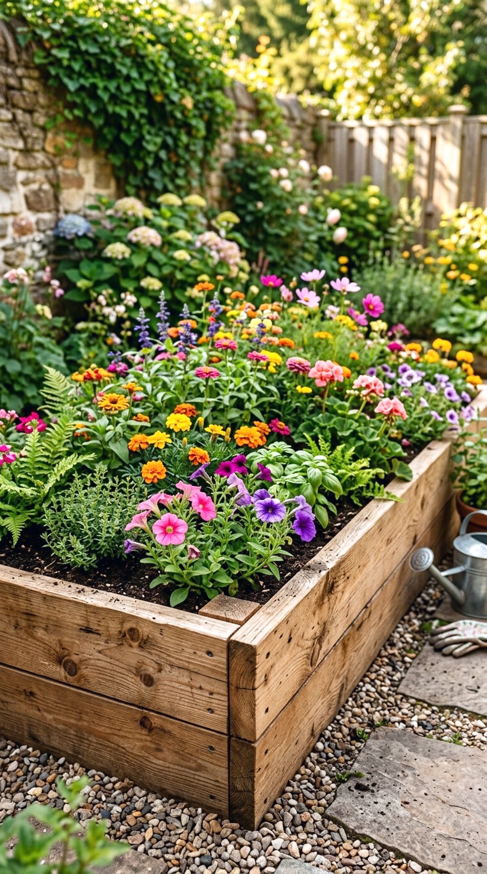 Wooden Border Raised Flower Bed