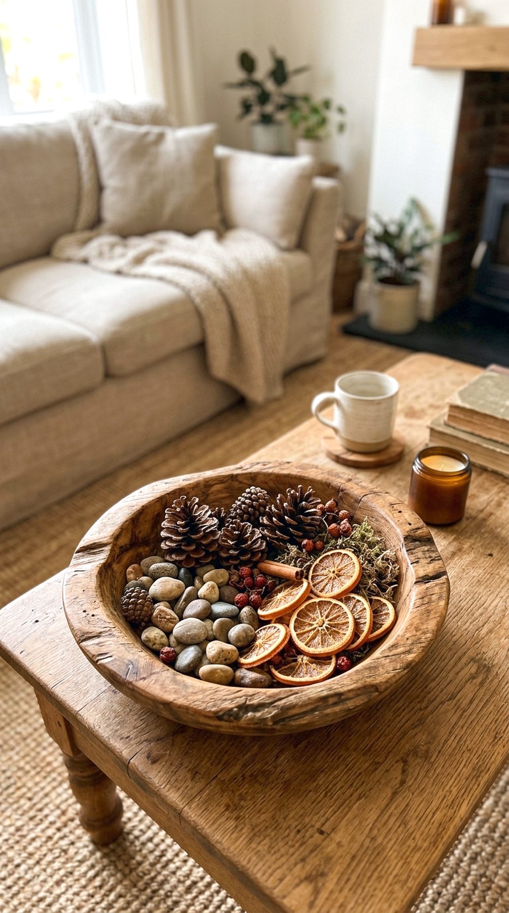 Wooden Bowl Coffee Table Centerpiece