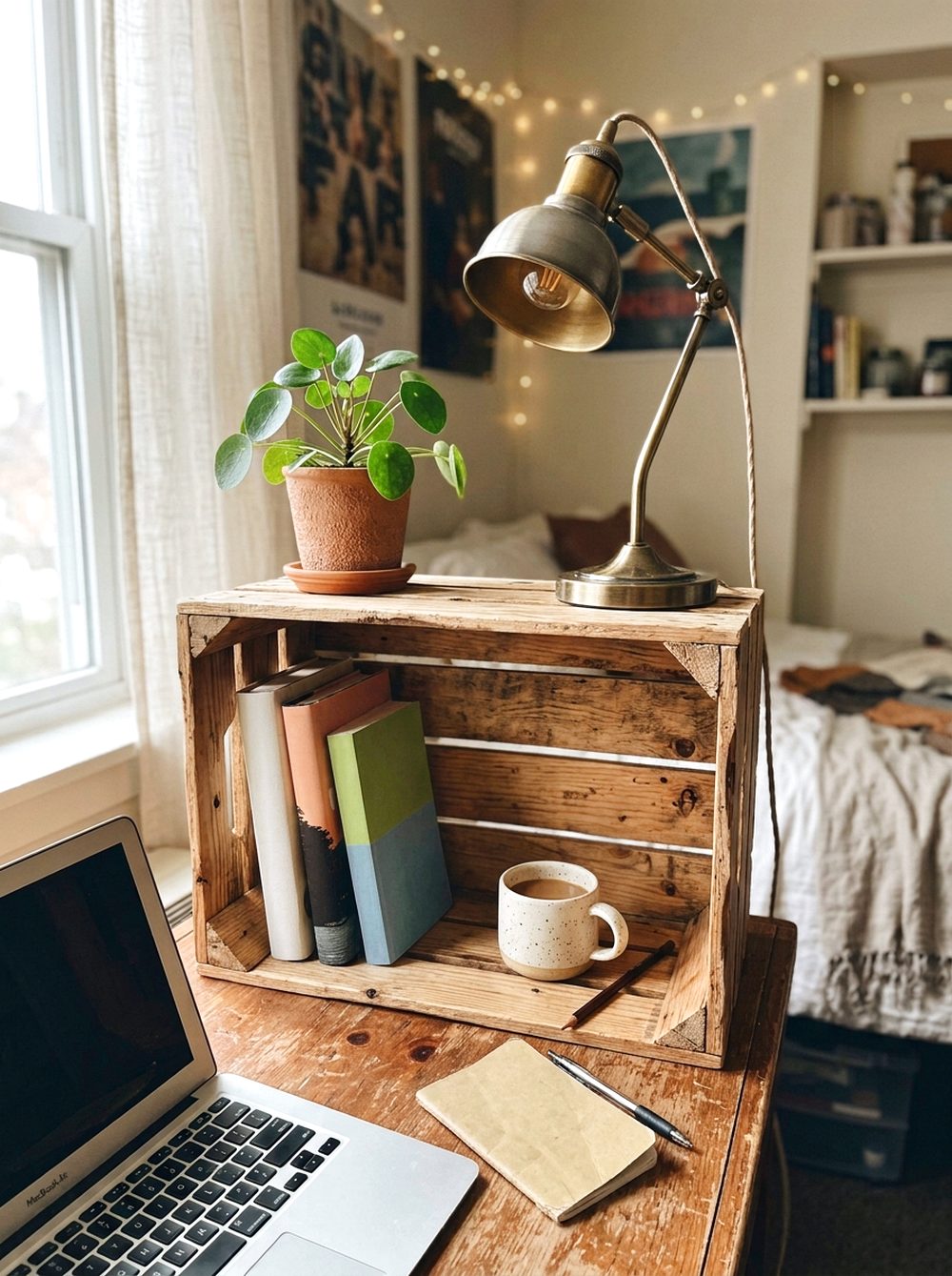 Wooden Crate Desk Shelf