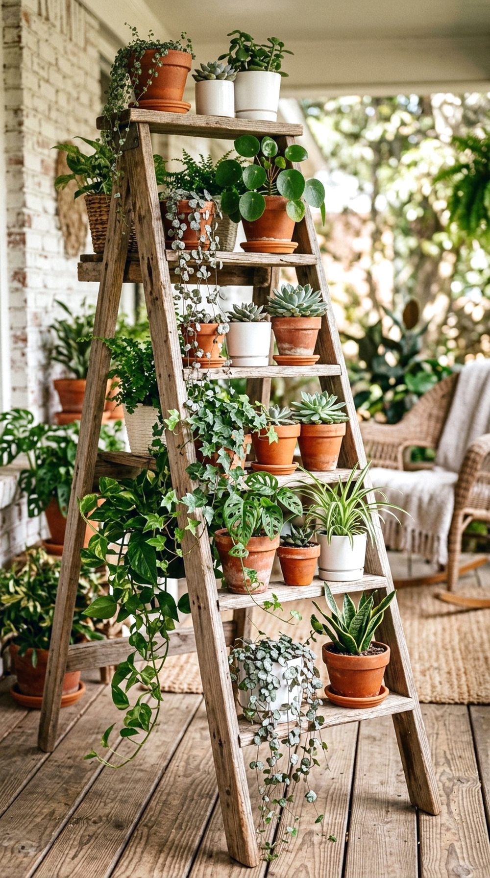 Wooden Ladder Plant Shelf