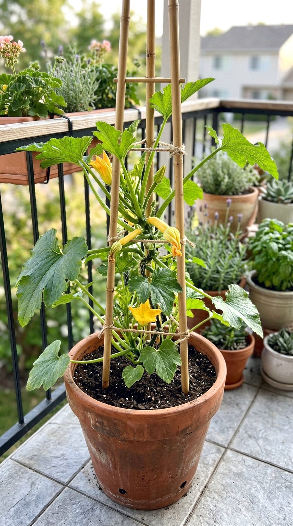 Zucchini Trellis in a Container