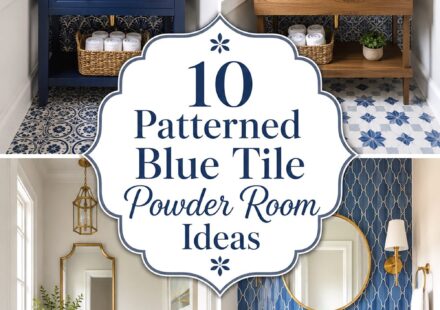 Patterned Blue Tile Powder Room Ideas