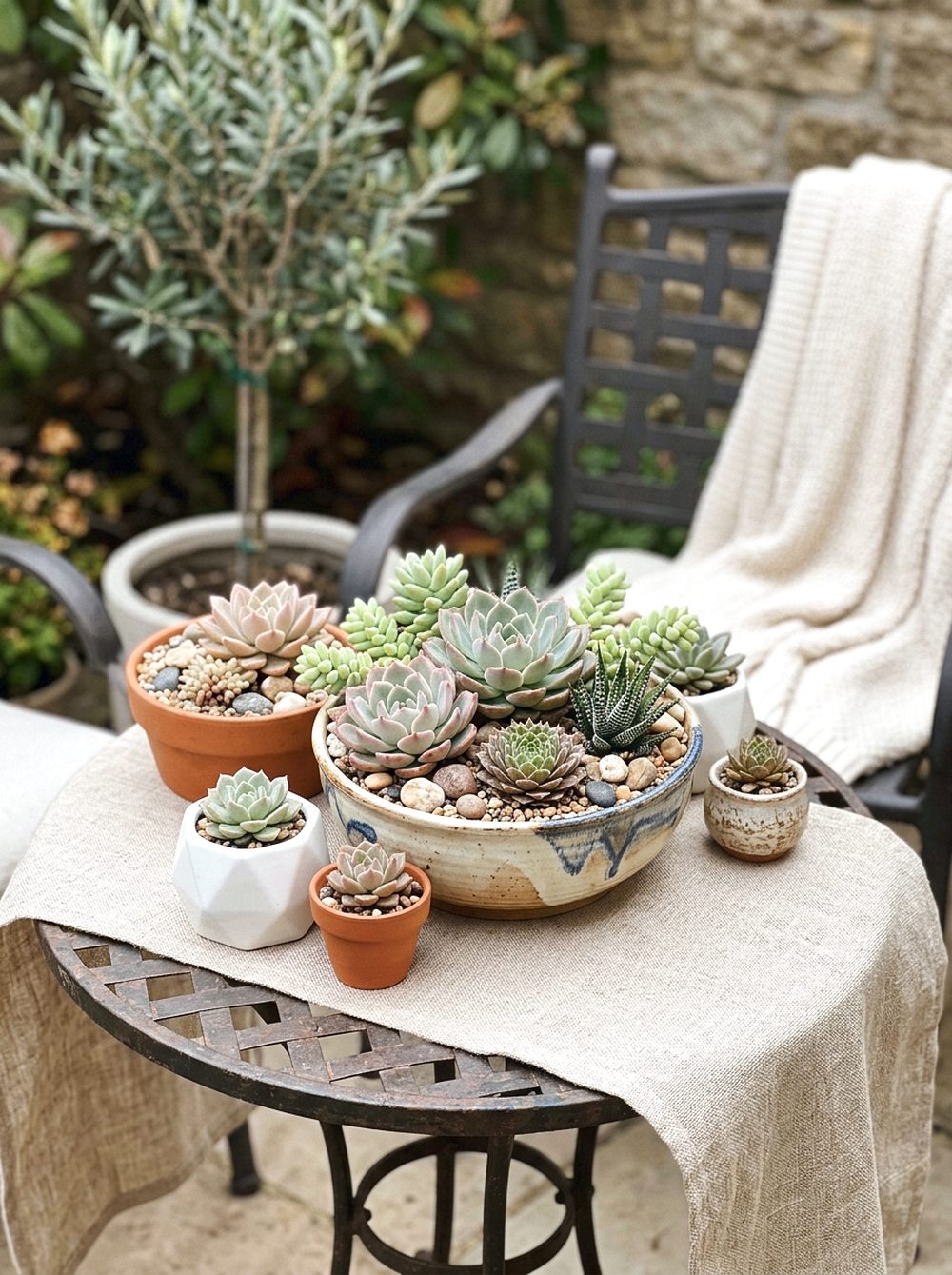 Bistro Table Succulent Centerpiece