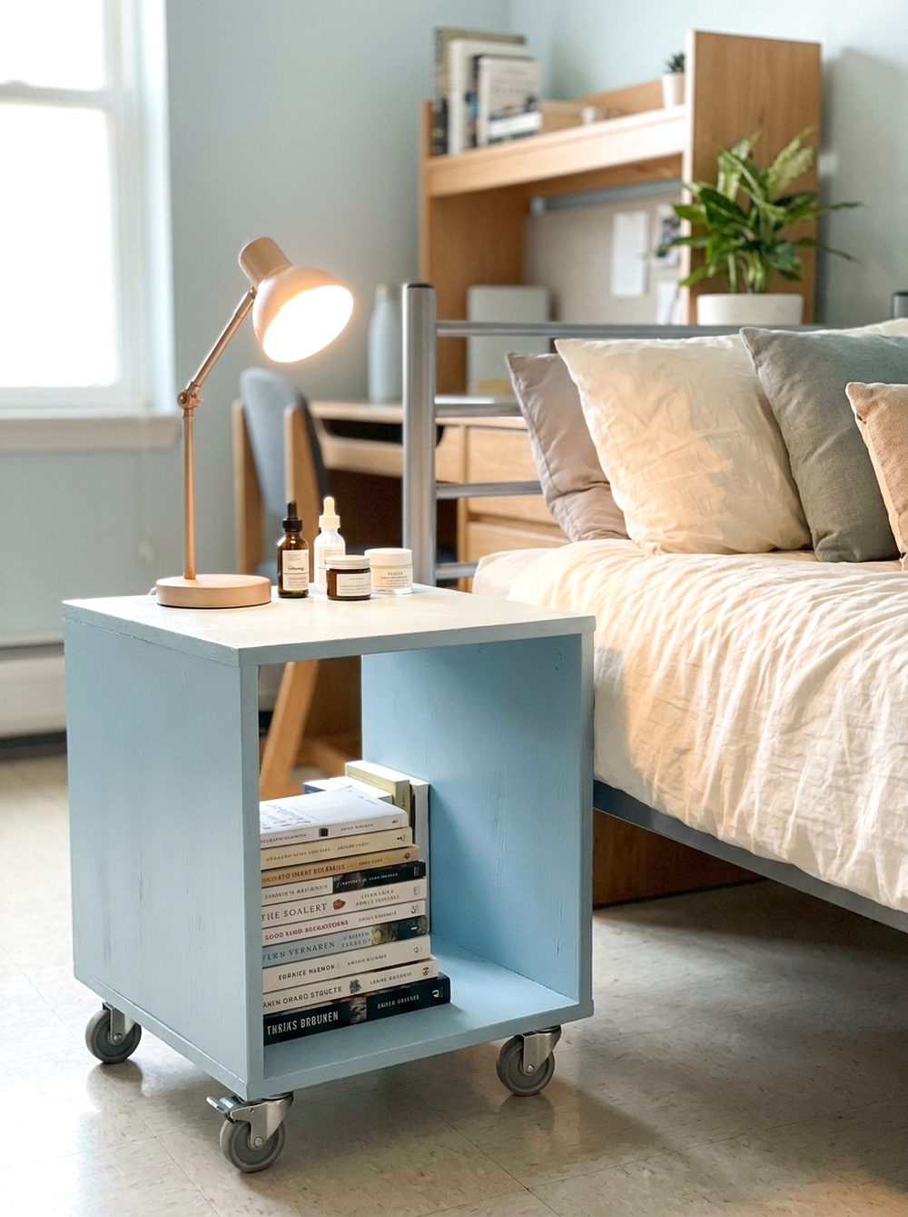 Blue Bedside Cart Makeover