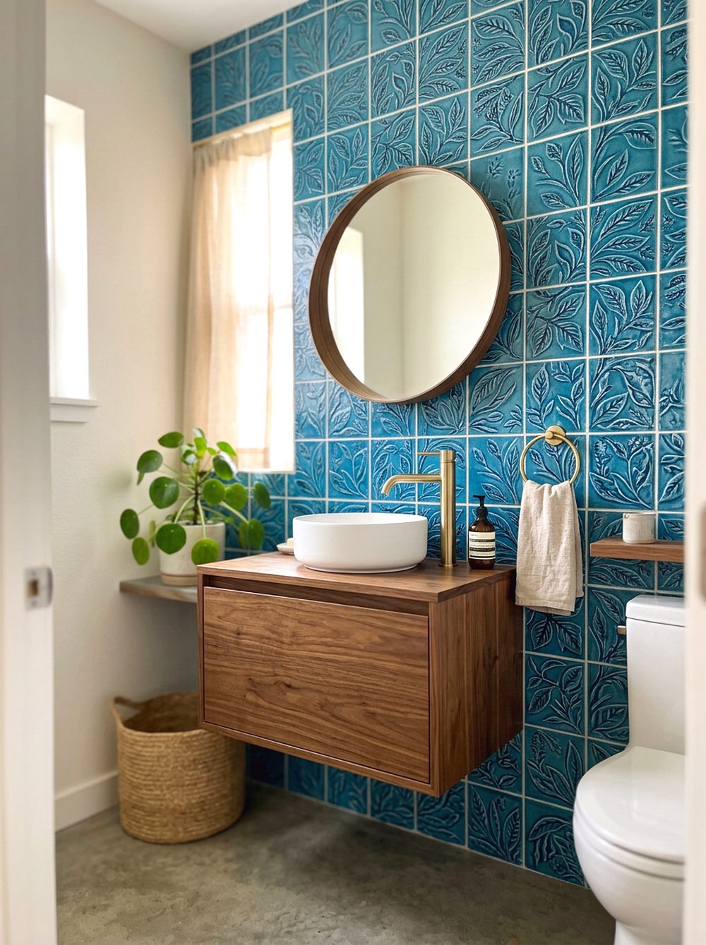 Blue Botanical Tile Feature Wall