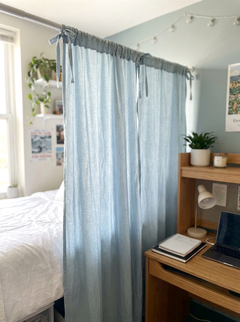 Blue Curtain Room Divider