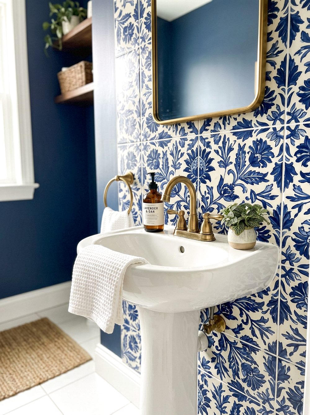 Blue Floral Tile Accent Wall