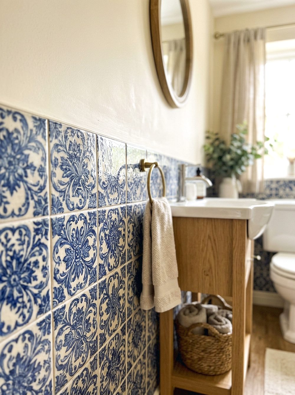 Blue Floral Tile Half Wall