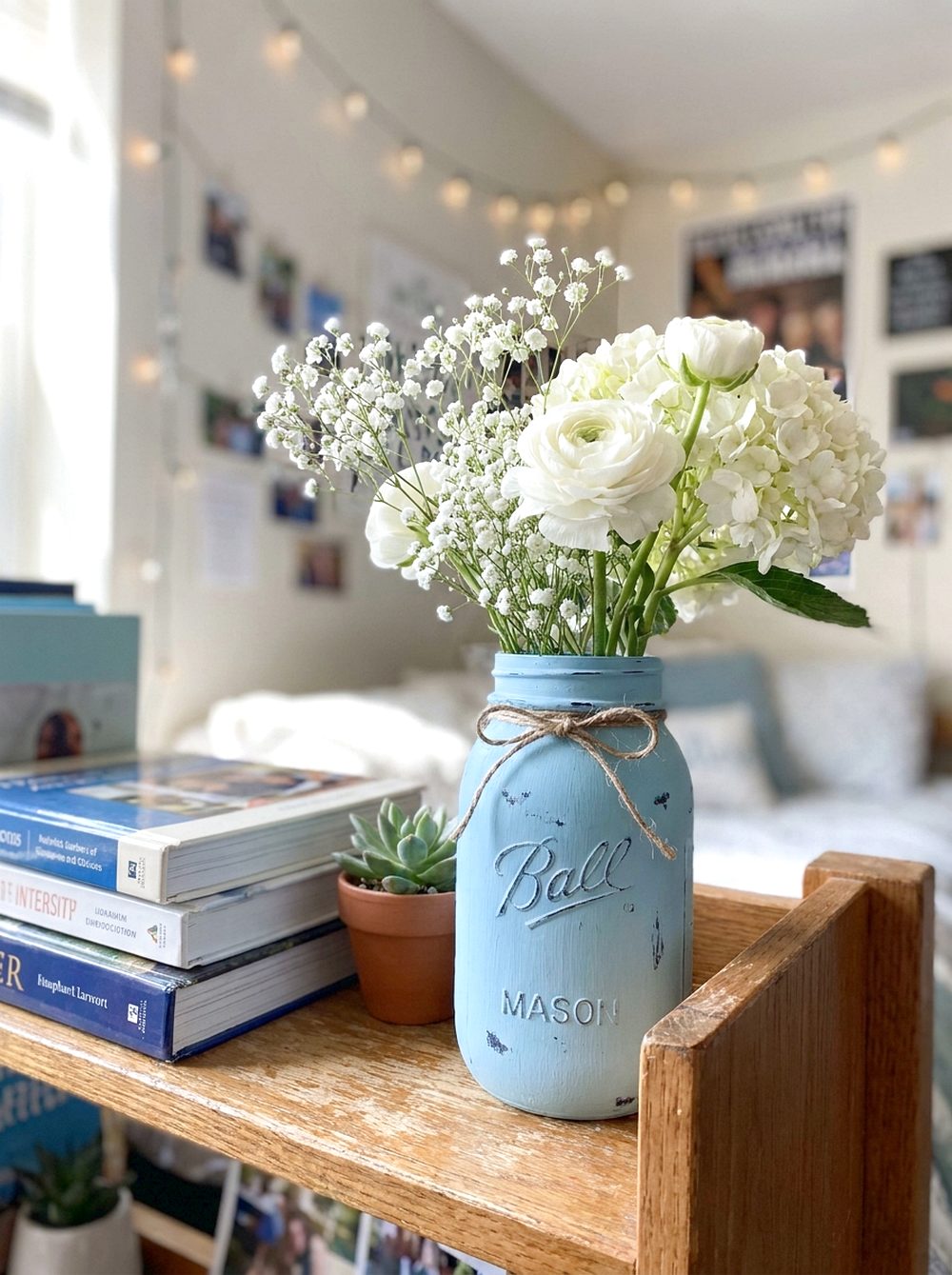Blue Mason Jar Flower Vase
