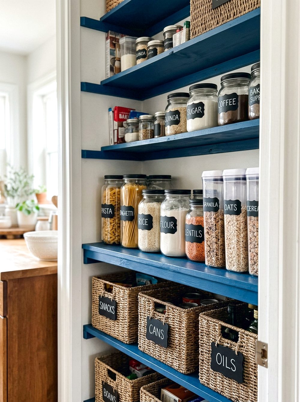 Blue Pantry With Chalkboard Labels