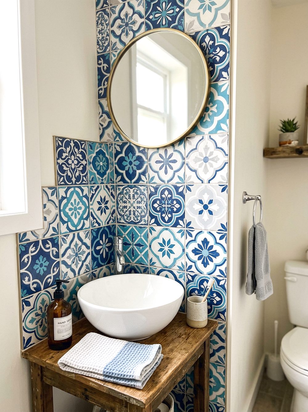 Blue Patchwork Tile Feature