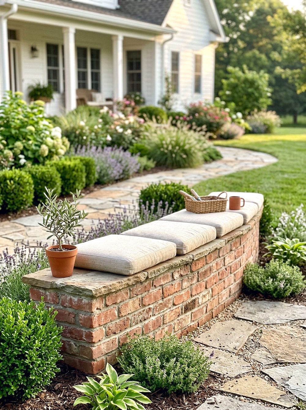Brick Seating Wall Near the Walkway