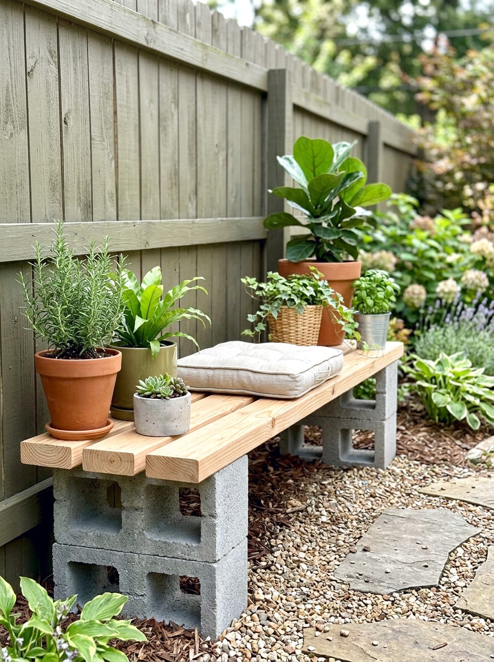 Cinder Block Plant Bench