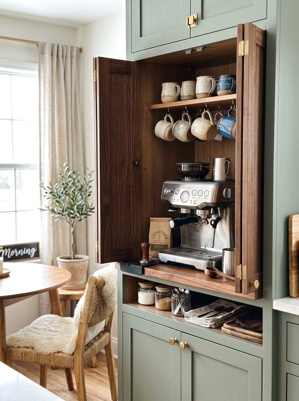 Coffee Bar Cabinet with Bi-Fold Doors