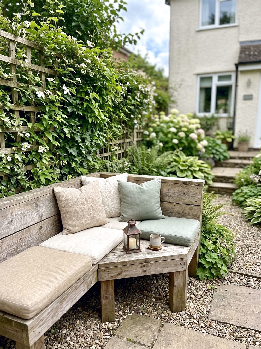 Corner Bench With Trellis Backdrop