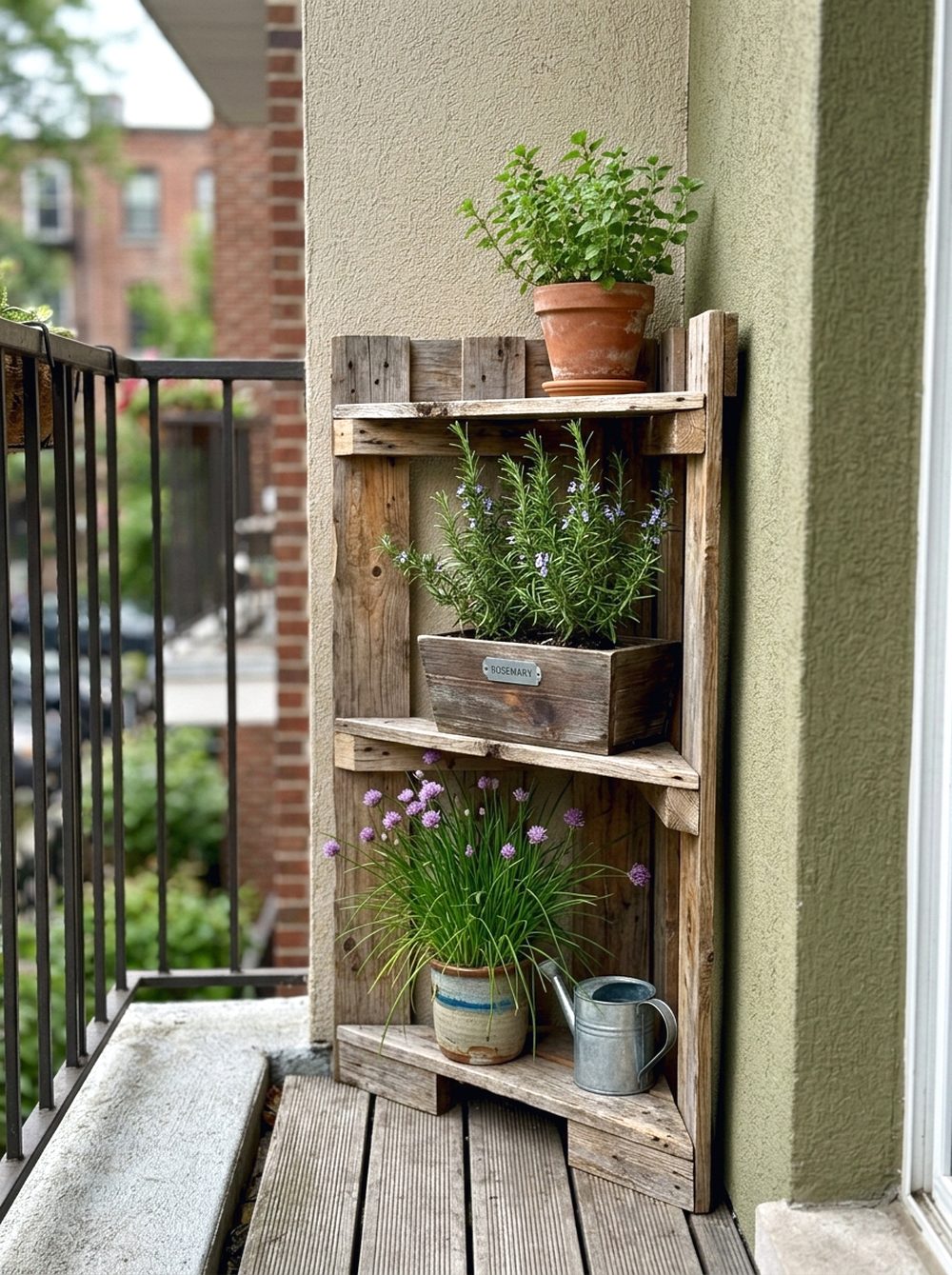 Corner Pallet Herb Shelf