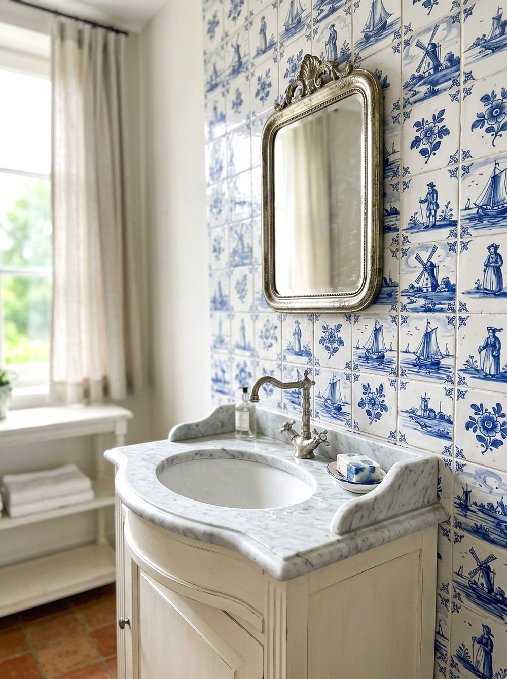 Delft-Inspired Blue Tile Wall