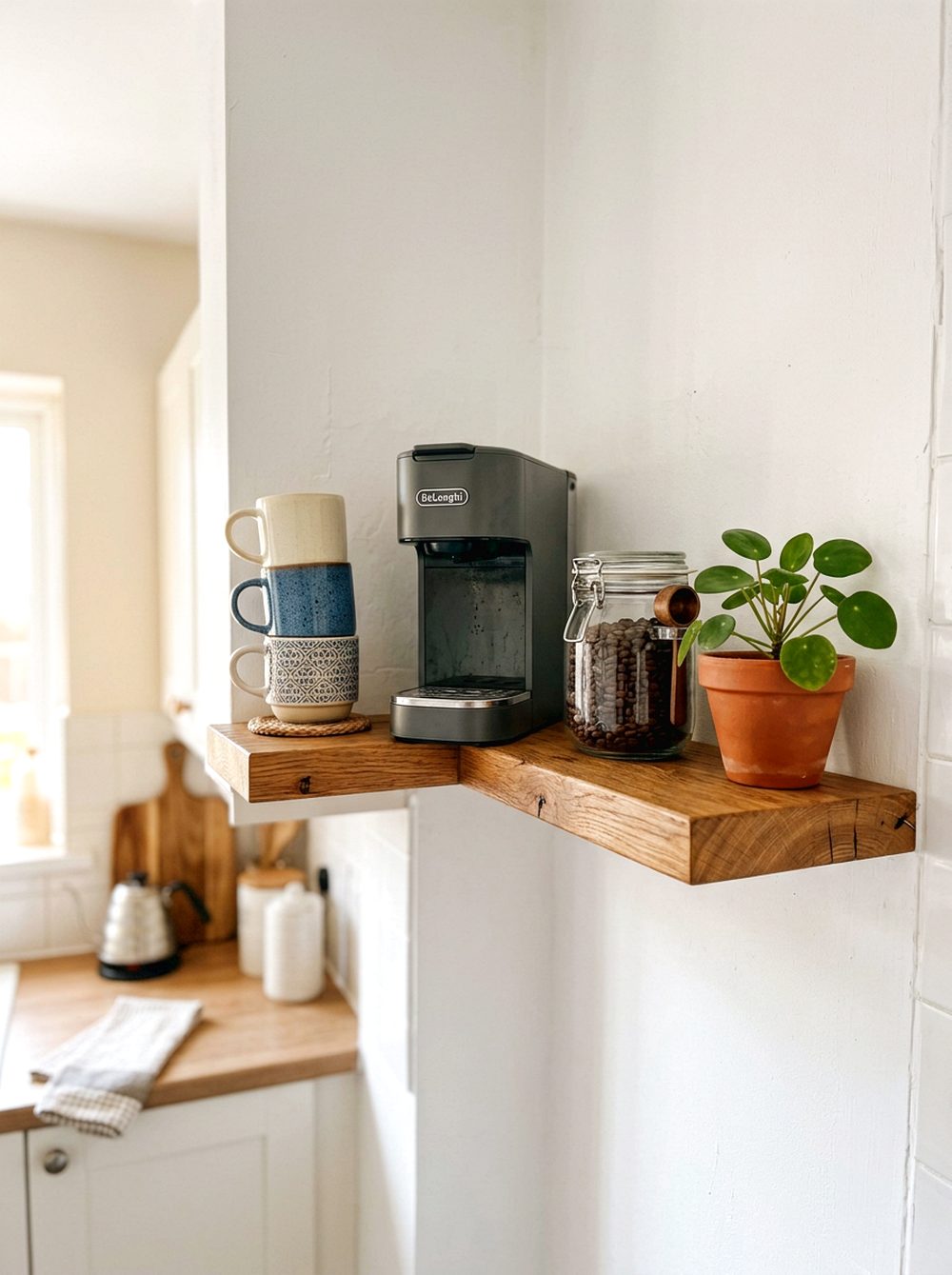 Floating Corner Coffee Shelf