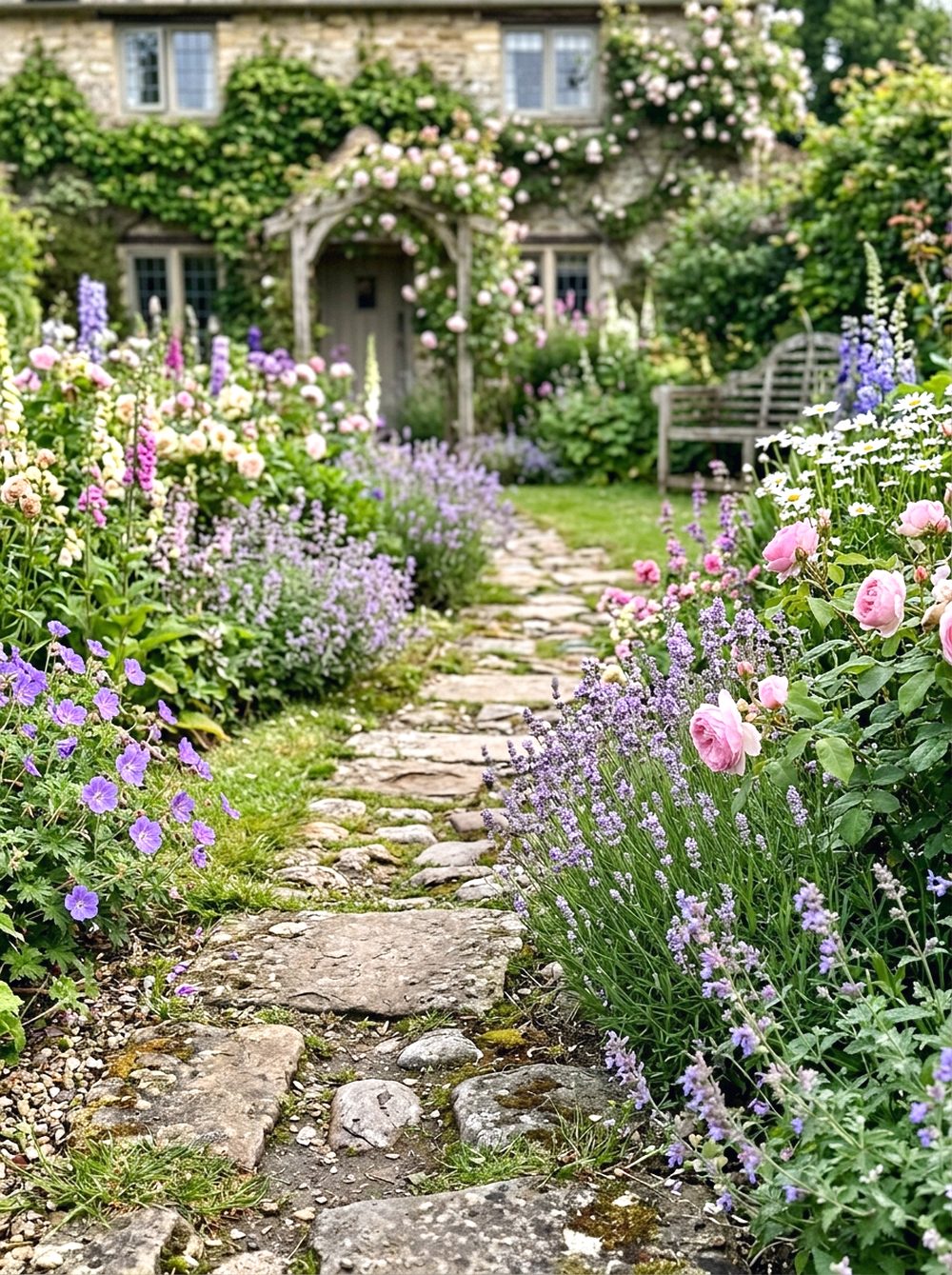 Flower-Filled Stone Path