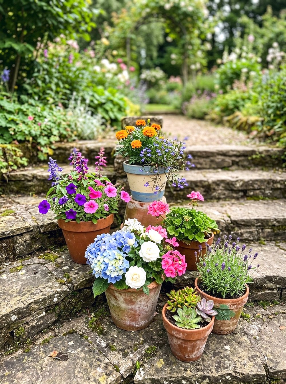 Flower Pots on Garden Steps