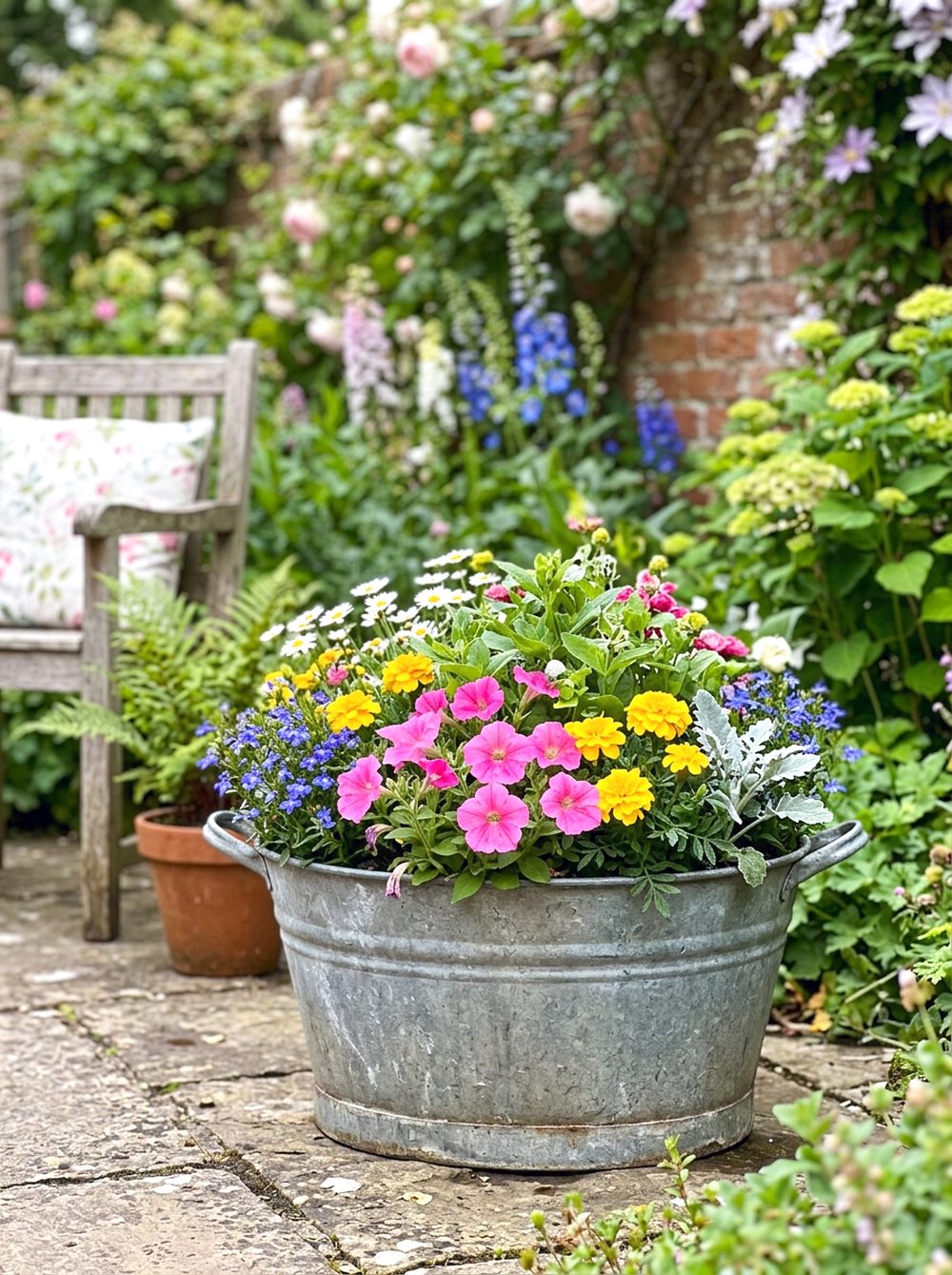 Galvanized Tub Flower Display