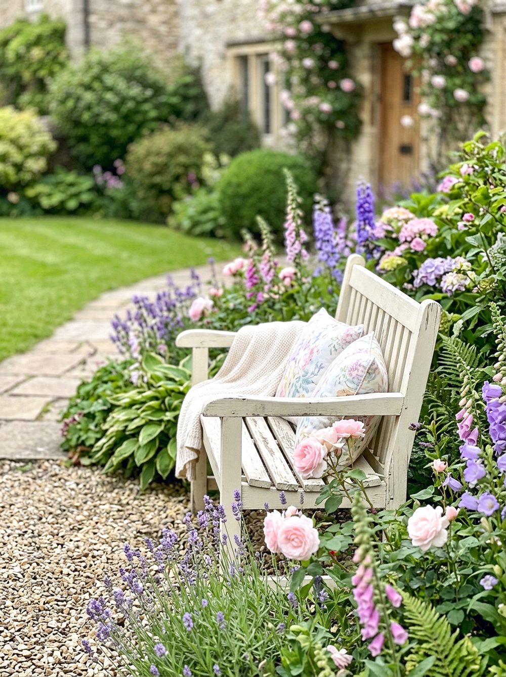 Garden Bench with Flower Surround