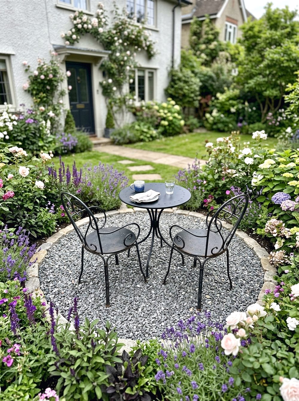 Gravel Patio With Bistro Chairs