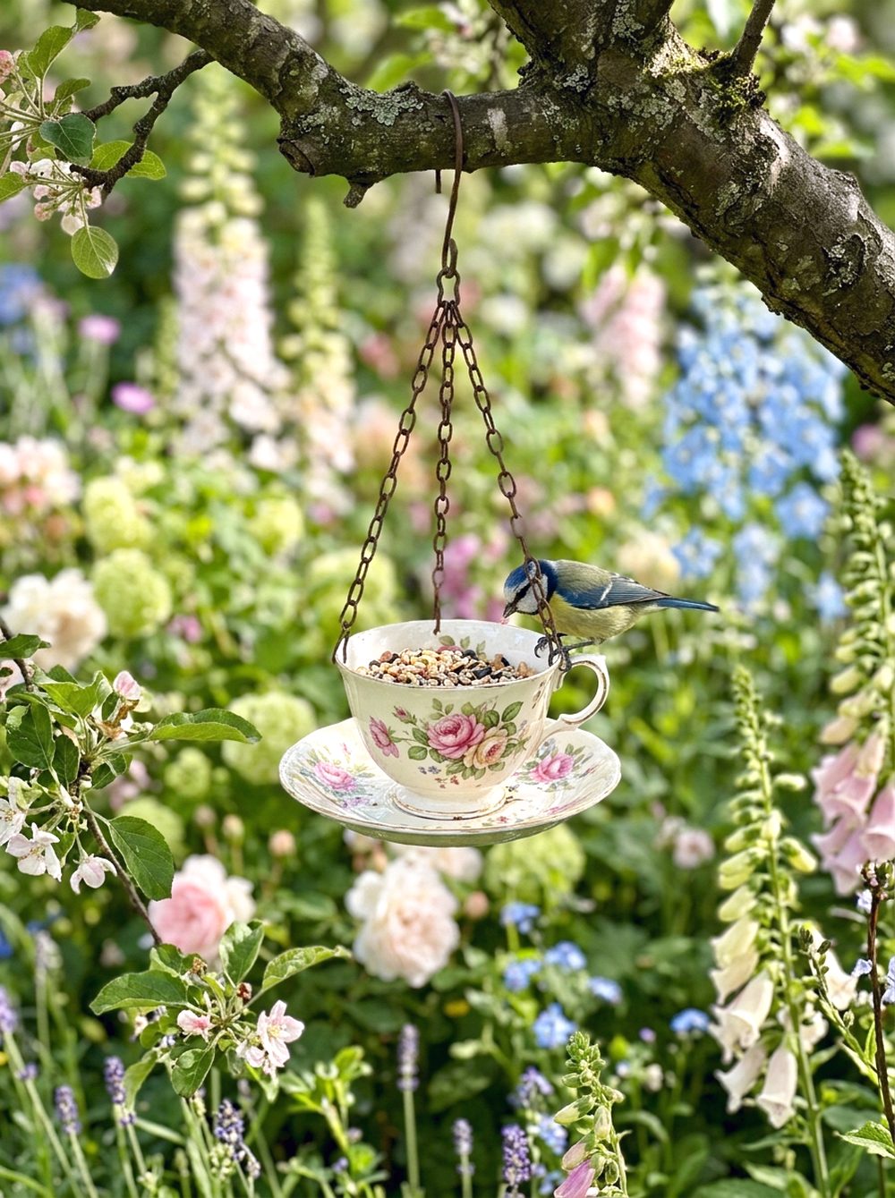 Hanging Teacup Bird Feeder